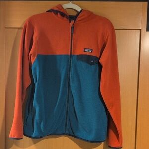 Patagonia Orange and Teal Zip-Up Hoodie